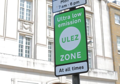 Sign denoting the beginning of the ultra low emission zone (ULEZ) in London